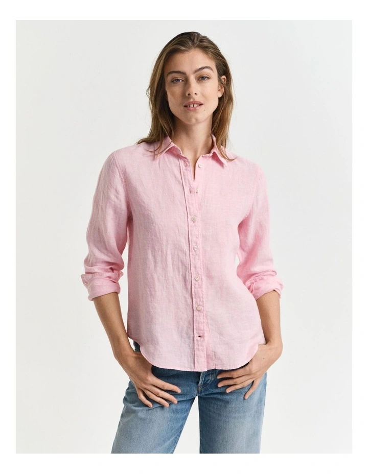 Regular Fit Linen Shirt in Geranium Pink image 1