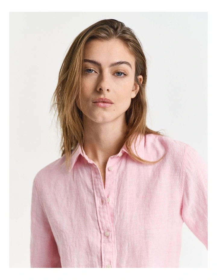Regular Fit Linen Shirt in Geranium Pink image 3