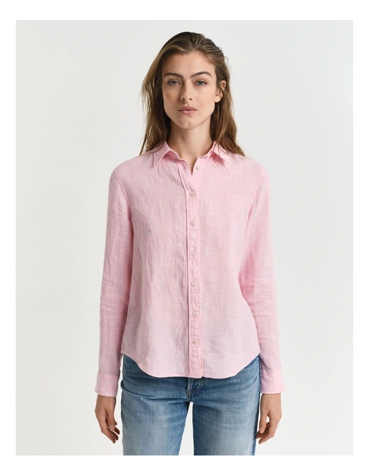 Regular Fit Linen Shirt in Geranium Pink image 4