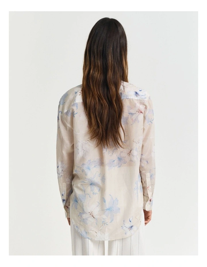 Relaxed Fit Floral Print Cotton Silk Shirt in Putty image 2