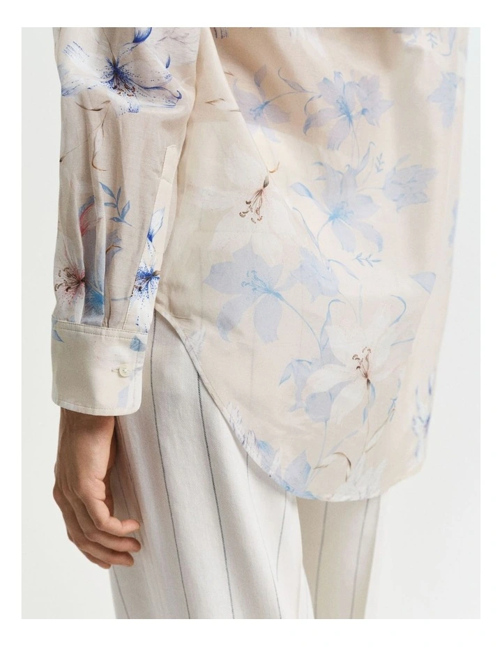 Relaxed Fit Floral Print Cotton Silk Shirt in Putty image 5