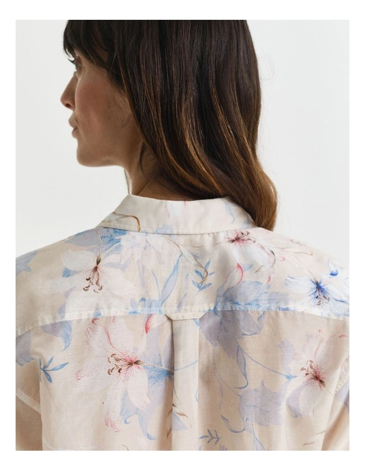 Relaxed Fit Floral Print Cotton Silk Shirt in Putty image 6