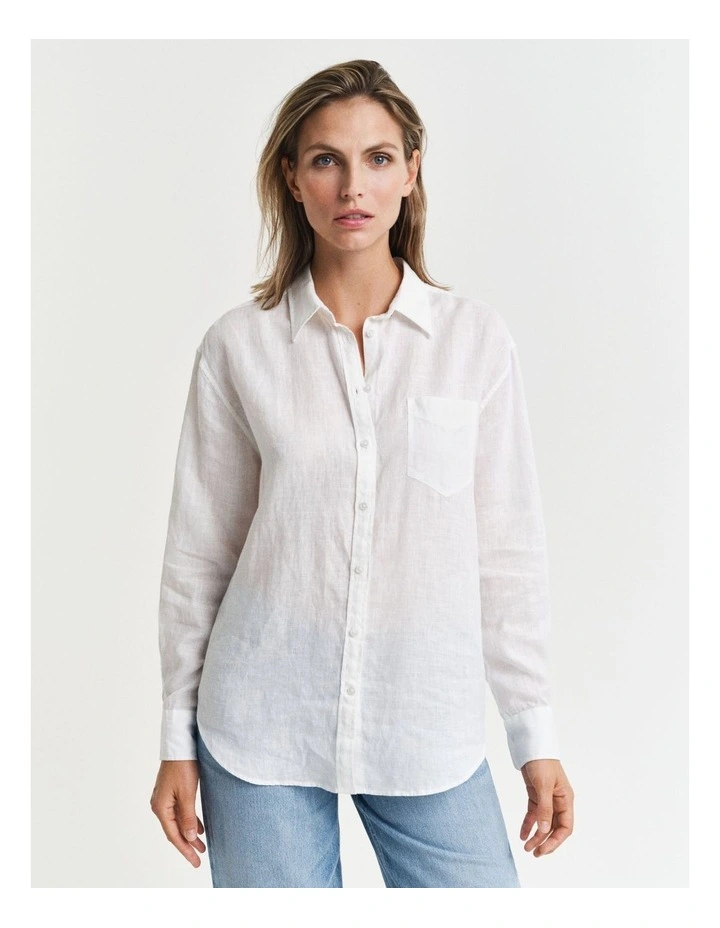Relaxed Fit Linen Shirt in White image 3