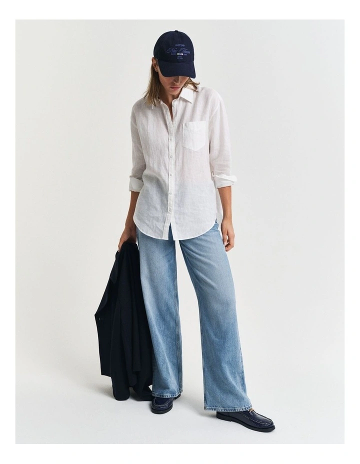 Relaxed Fit Linen Shirt in White image 4