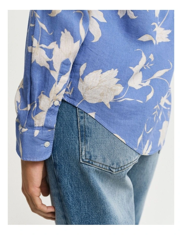 Regular Fit Floral Print Linen Shirt in Perfect Blue image 4