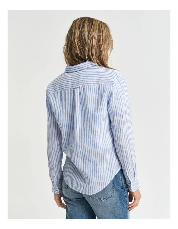 Regular Fit Striped Linen Shirt in Perfect Blue image 2