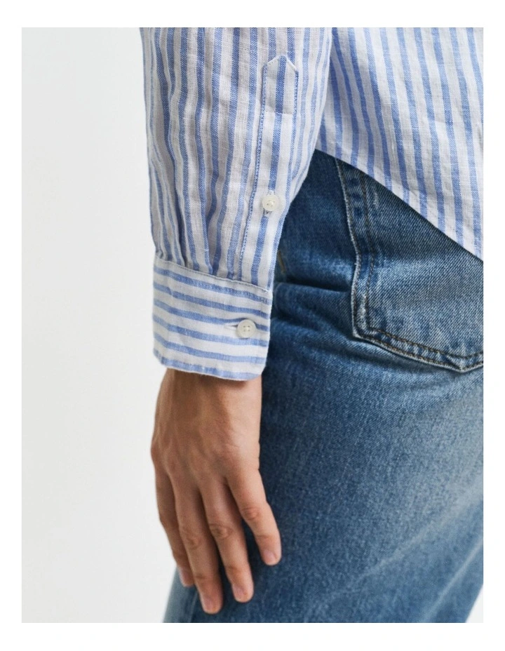 Regular Fit Striped Linen Shirt in Perfect Blue image 4