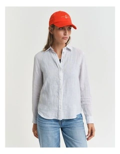 Regular Fit Striped Linen Shirt in Light Blue