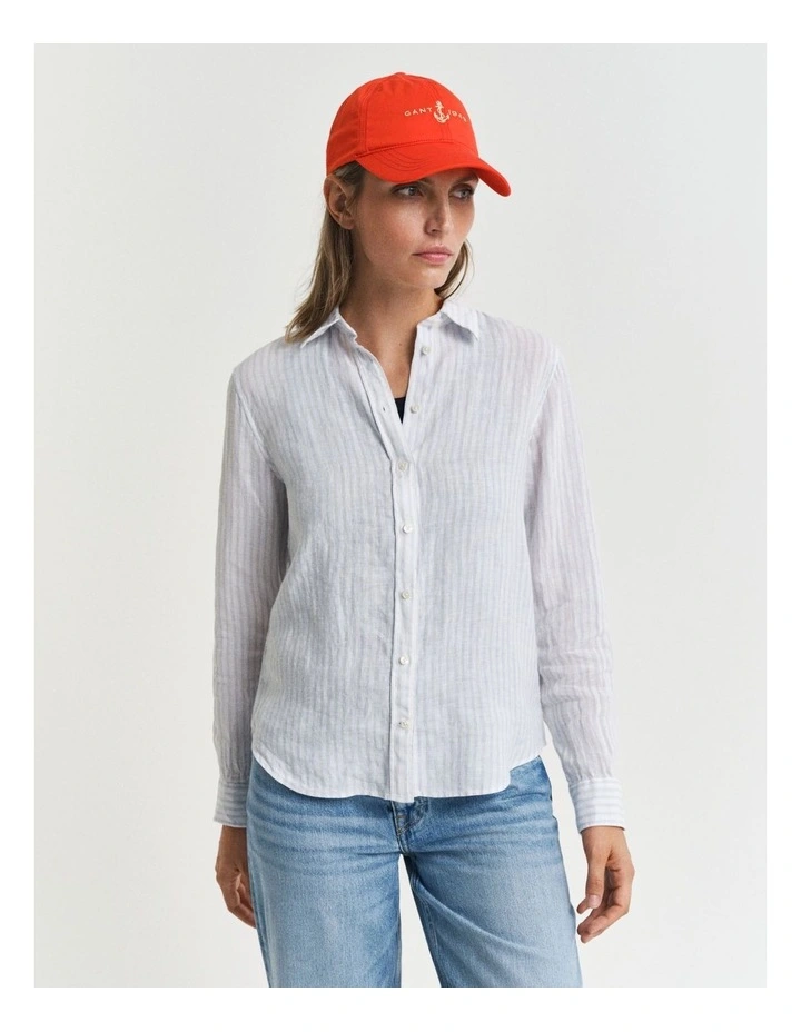 Regular Fit Striped Linen Shirt in Light Blue image 1
