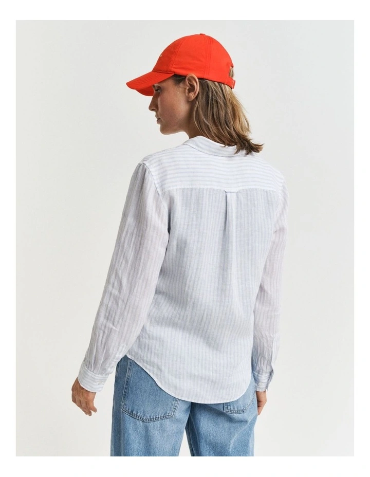 Regular Fit Striped Linen Shirt in Light Blue image 2