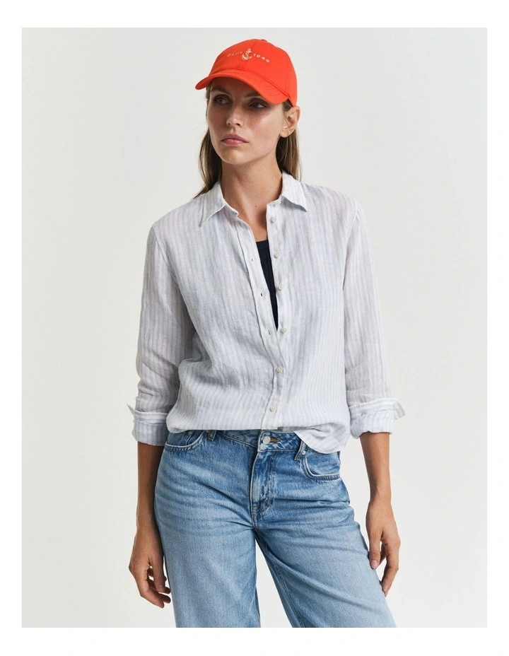 Regular Fit Striped Linen Shirt in Light Blue image 3