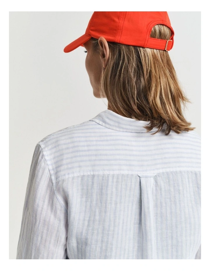 Regular Fit Striped Linen Shirt in Light Blue image 5