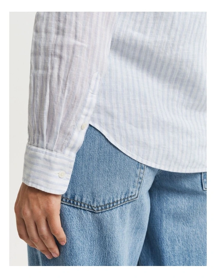 Regular Fit Striped Linen Shirt in Light Blue image 6