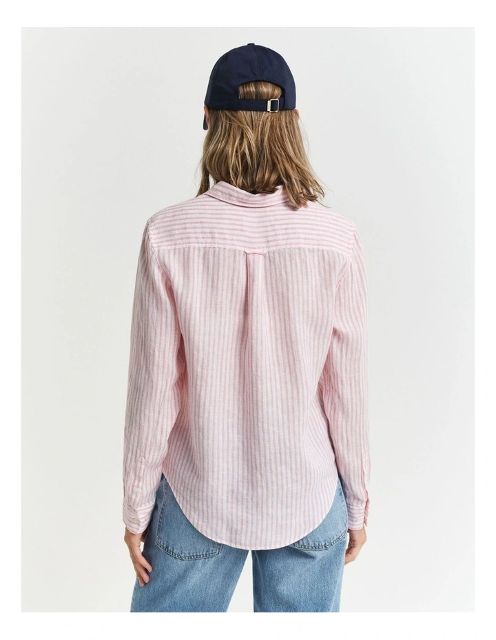 Regular Fit Striped Linen Shirt in Geranium Pink image 2