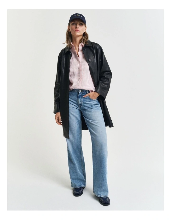 Regular Fit Striped Linen Shirt in Geranium Pink image 4