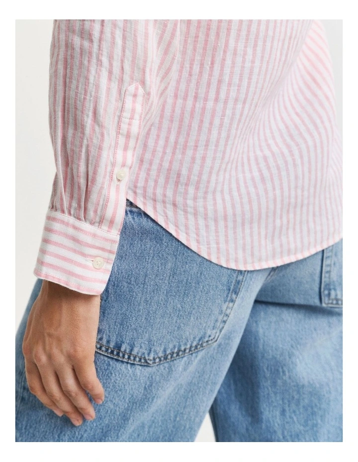 Regular Fit Striped Linen Shirt in Geranium Pink image 5