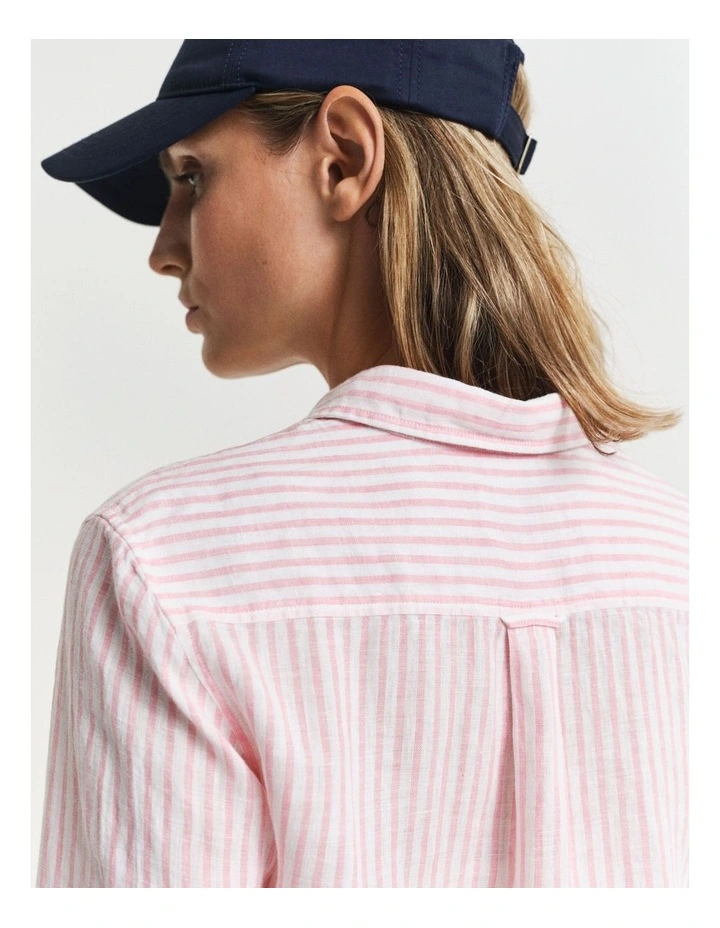 Regular Fit Striped Linen Shirt in Geranium Pink image 6