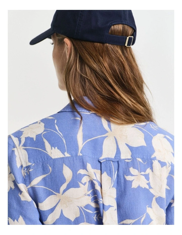 Linen Floral Print Shirt Dress in Perfect Blue image 4