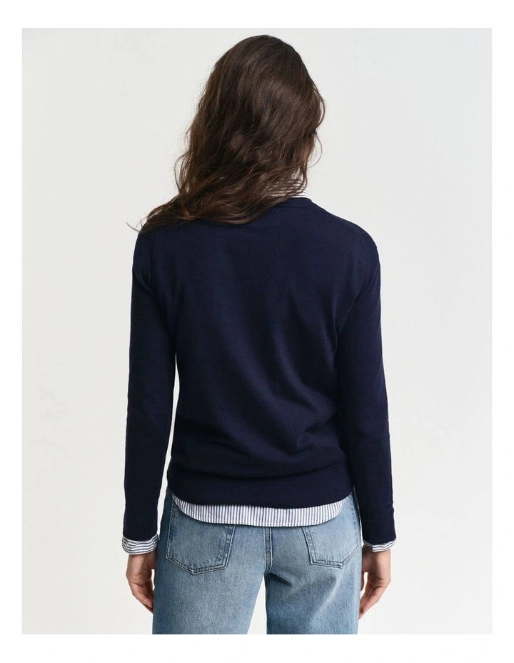 Fine Knit V-neck Sweater in Evening Blue image 2