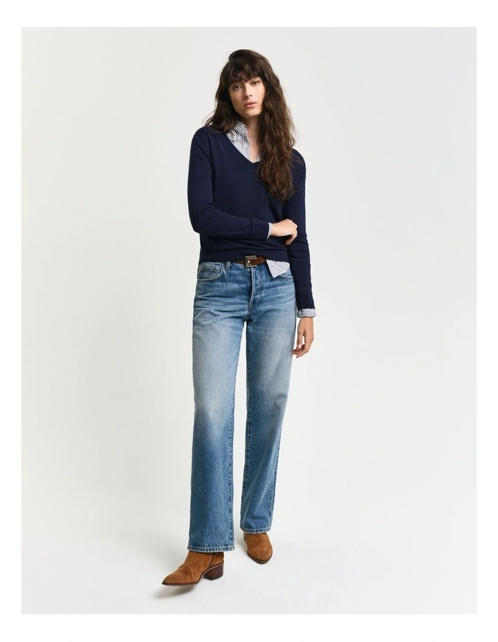 Fine Knit V-neck Sweater in Evening Blue image 4