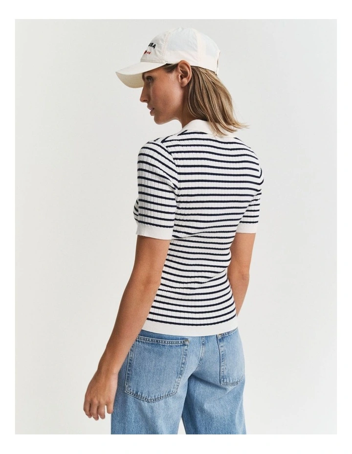 Striped Rib Knit Short Sleeve Rugger in Evening Blue image 2