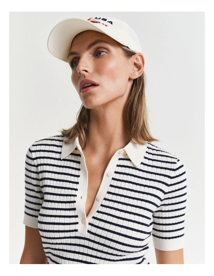 Striped Rib Knit Short Sleeve Rugger in Evening Blue image 3