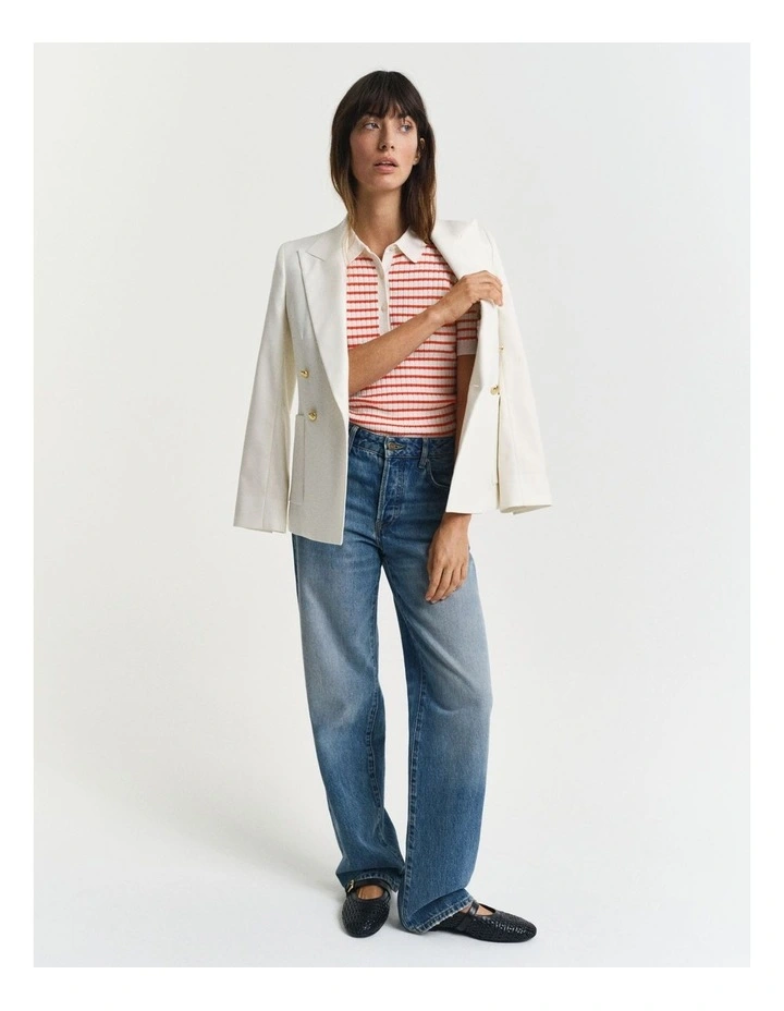 Striped Rib Knit Short Sleeve Rugger in Red image 4