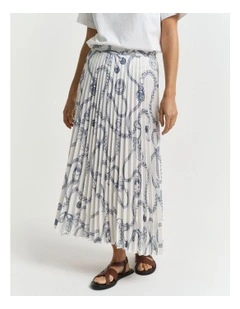 Sailing Print Pleated Skirt in White