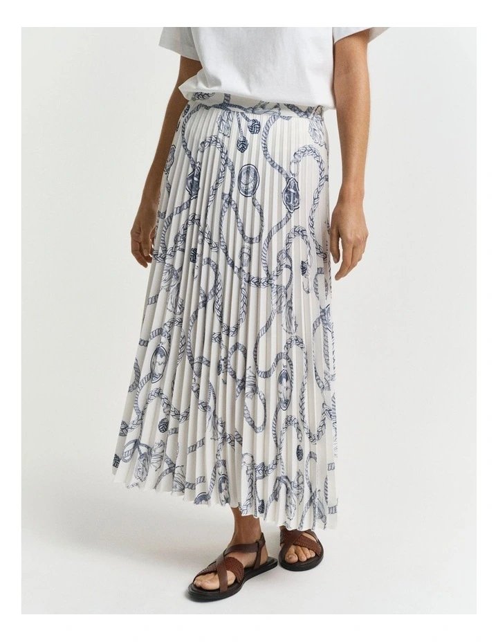 Sailing Print Pleated Skirt in White image 1