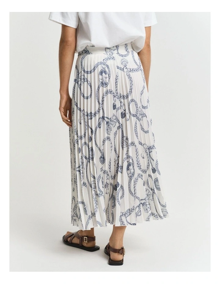 Sailing Print Pleated Skirt in White image 2
