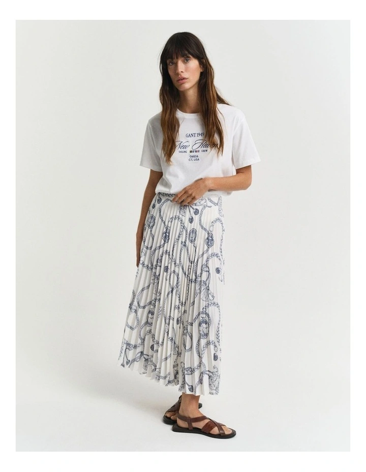 Sailing Print Pleated Skirt in White image 3