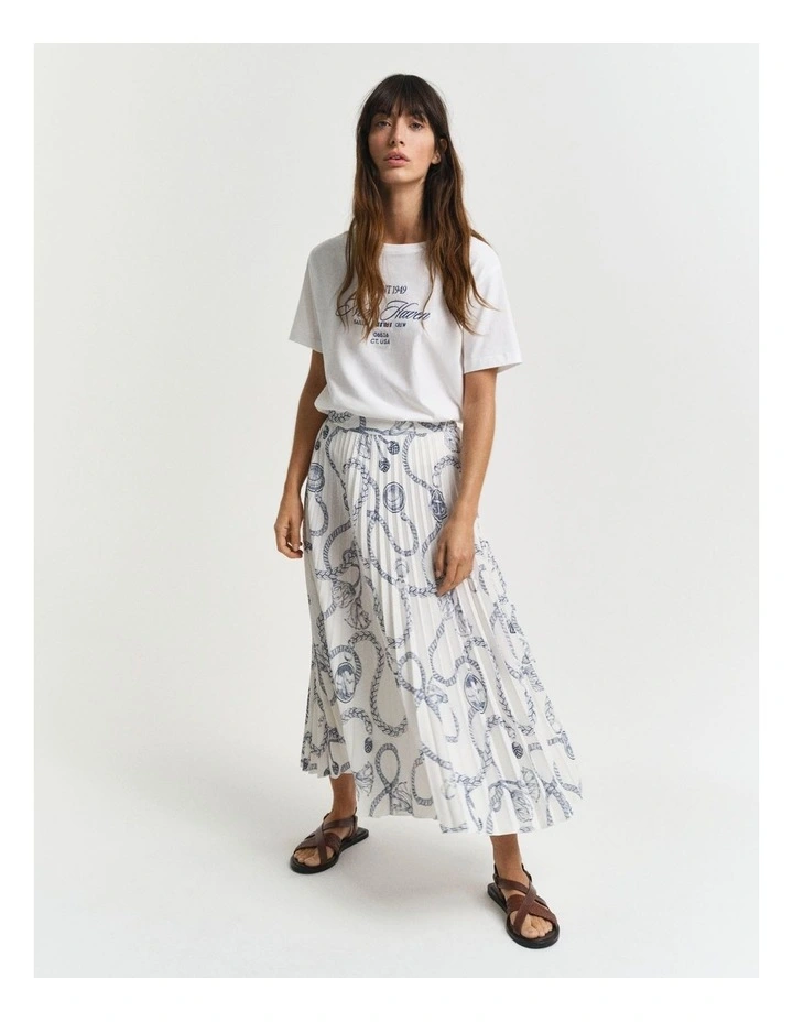 Sailing Print Pleated Skirt in White image 4