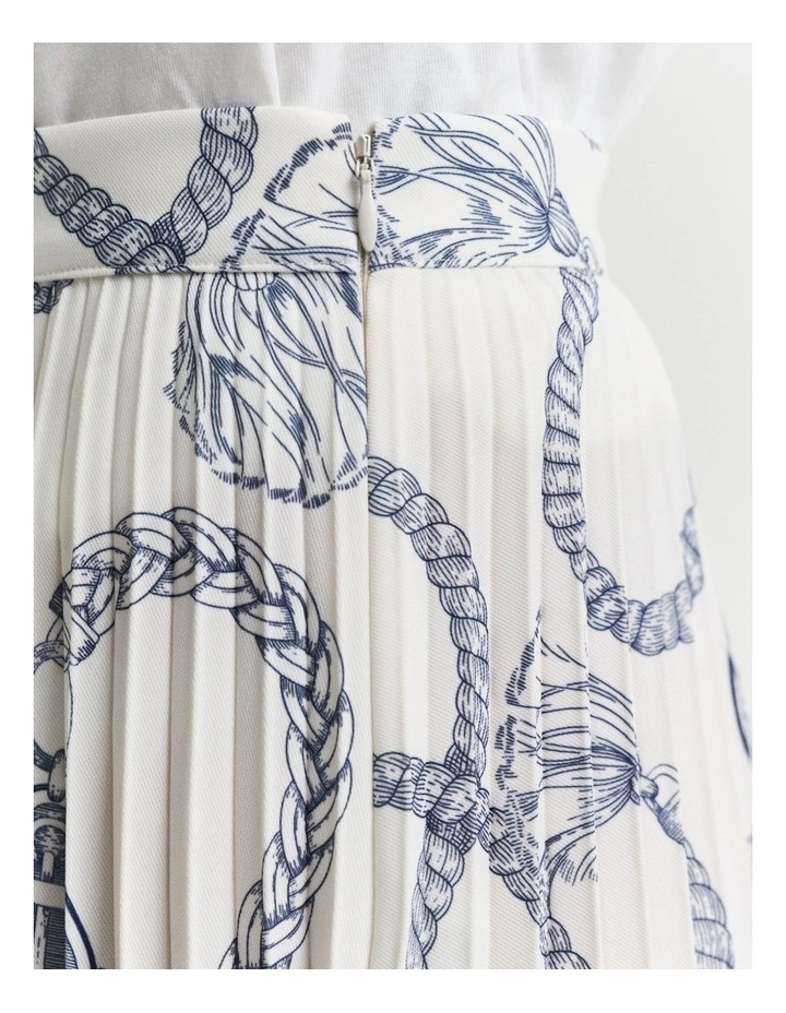 Sailing Print Pleated Skirt in White image 5