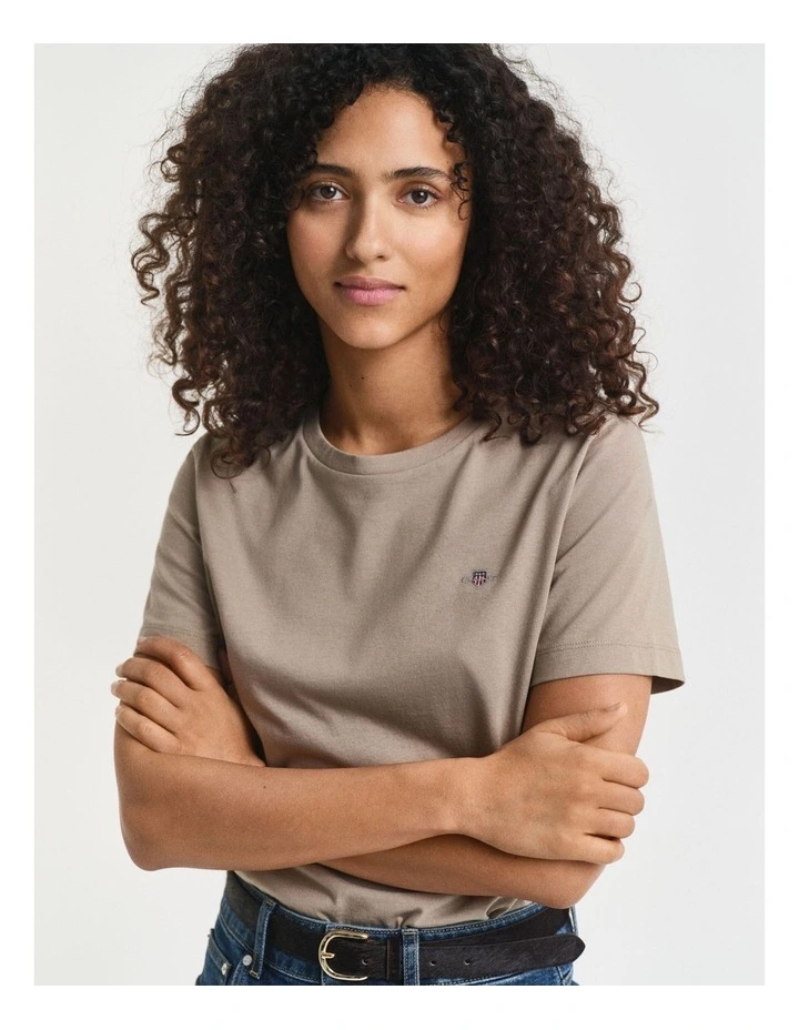 Regular Shield Short Sleeve T-shirt in Taupe Beige image 3