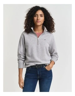 Shield Half Zip Sweatshirt in Light Grey Melange