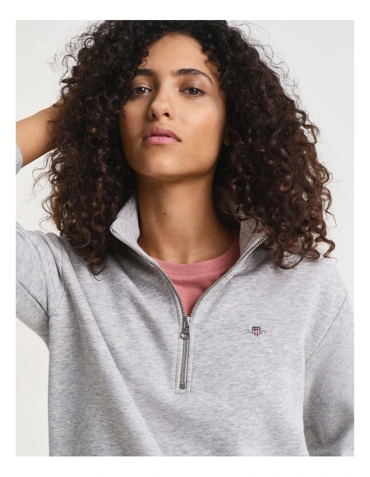 Shield Half Zip Sweatshirt in Light Grey Melange image 3