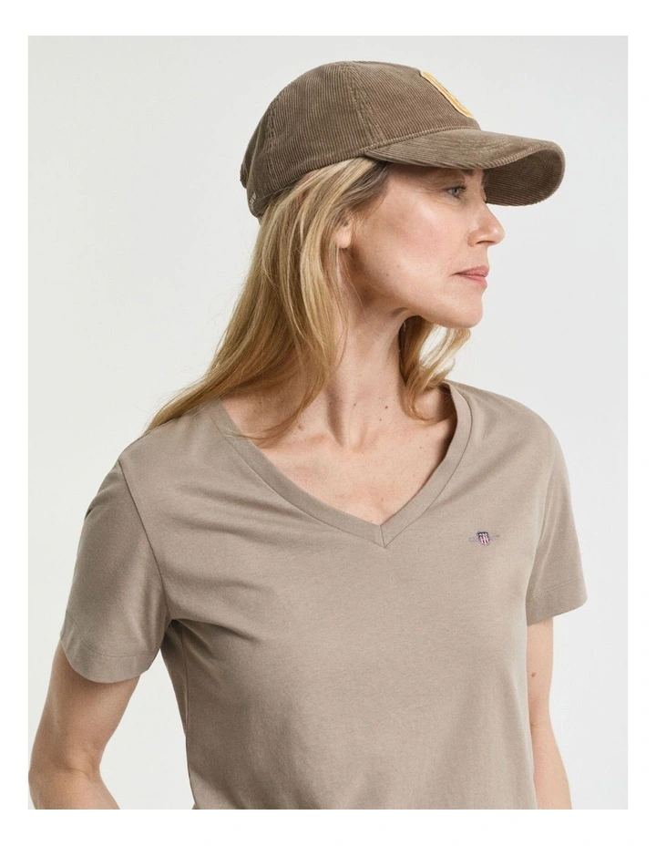 Regular Shield V-Neck T-shirt in Taupe Beige image 3