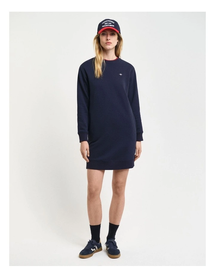 Shield Crew Neck Sweat Dress in Evening Blue image 1