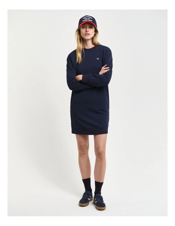 Shield Crew Neck Sweat Dress in Evening Blue image 3