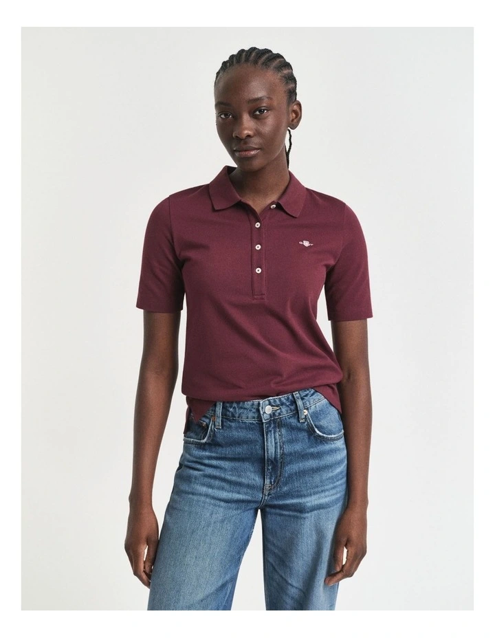 Shield Pique Polo Shirt in Plum Wine image 1