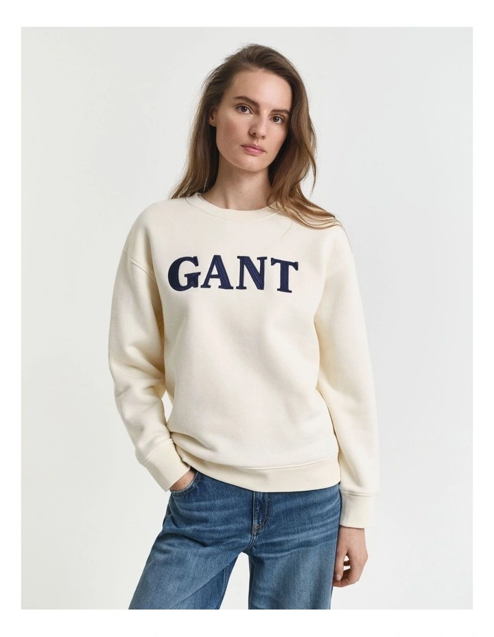 Graphic Crew Neck Sweatshirt in Cream image 1