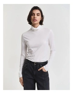 Lightweight Cotton Turtleneck Top in Eggshell