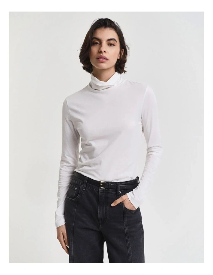 Lightweight Cotton Turtleneck Top in Eggshell image 1
