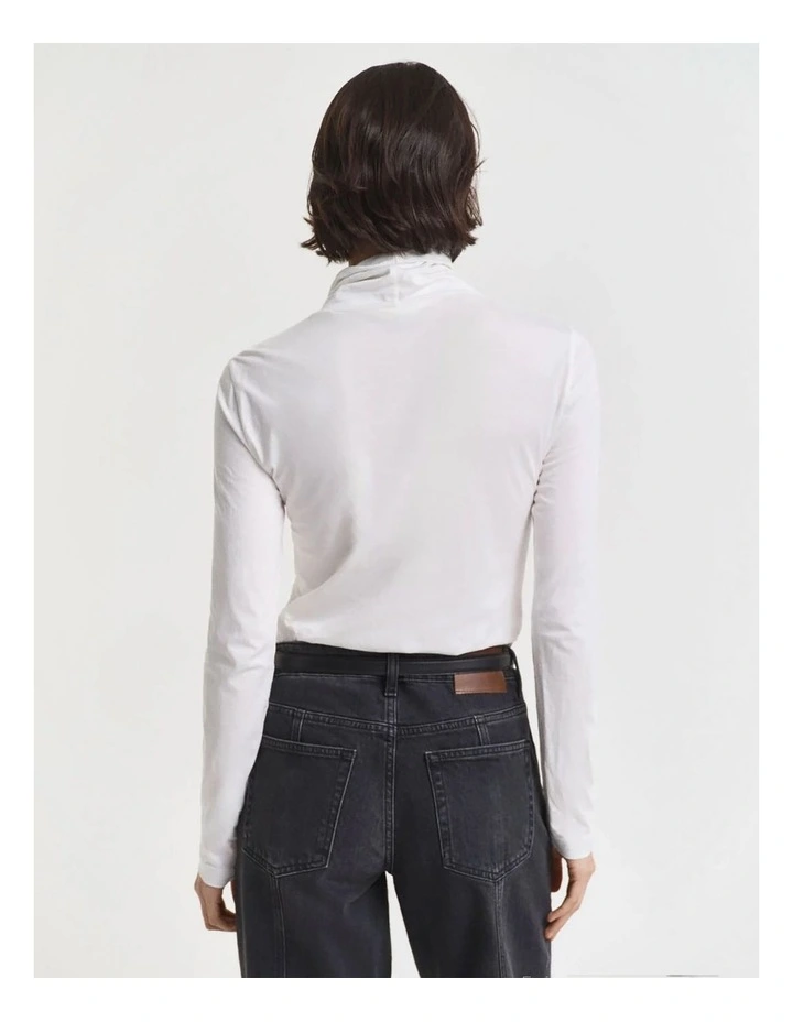 Lightweight Cotton Turtleneck Top in Eggshell image 2