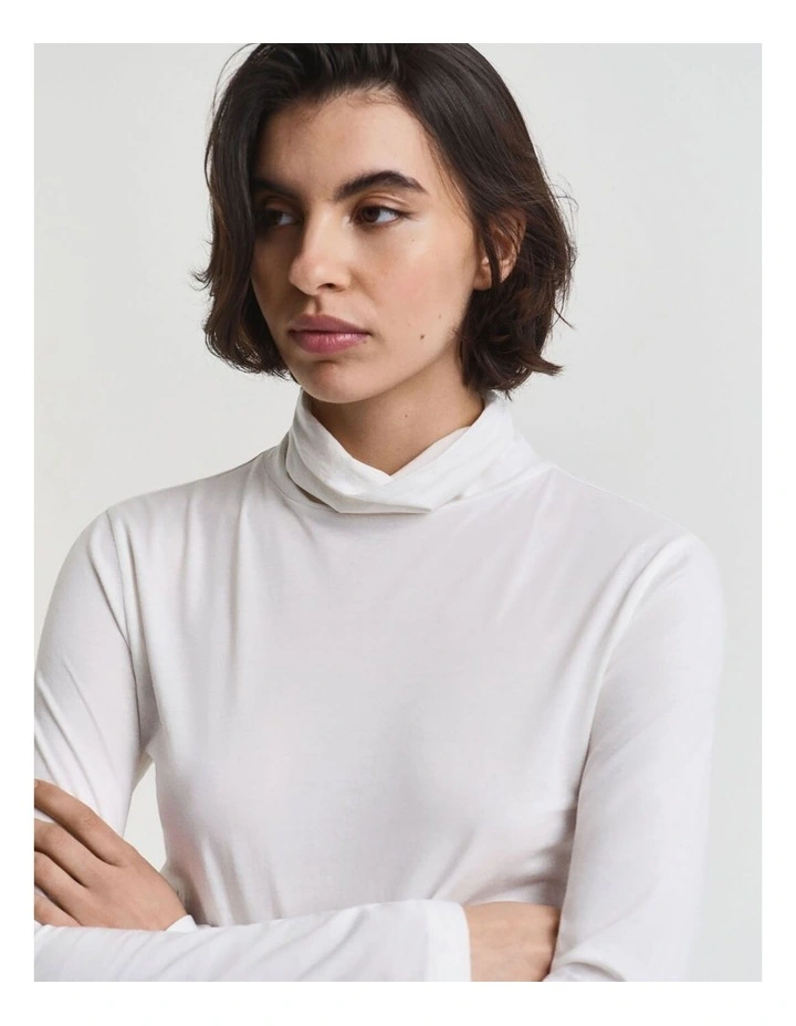 Lightweight Cotton Turtleneck Top in Eggshell image 4