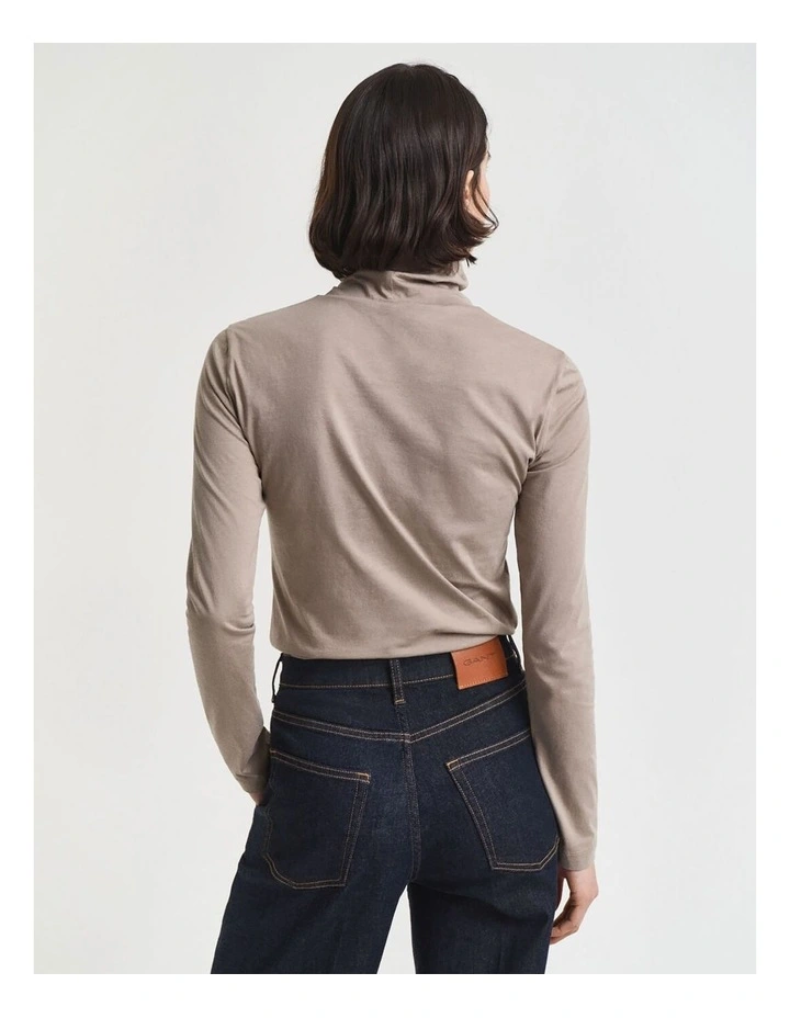 Lightweight Cotton Turtleneck Top in Taupe Beige image 2