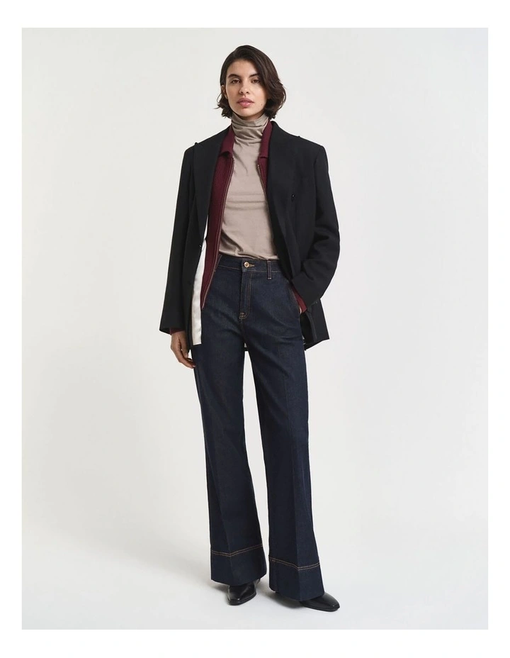 Lightweight Cotton Turtleneck Top in Taupe Beige image 3