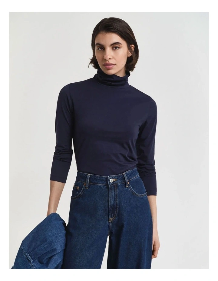 Lightweight Cotton Turtleneck Top in Evening Blue image 1