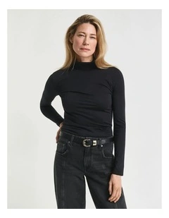 Lightweight Cotton Turtleneck Top in Black