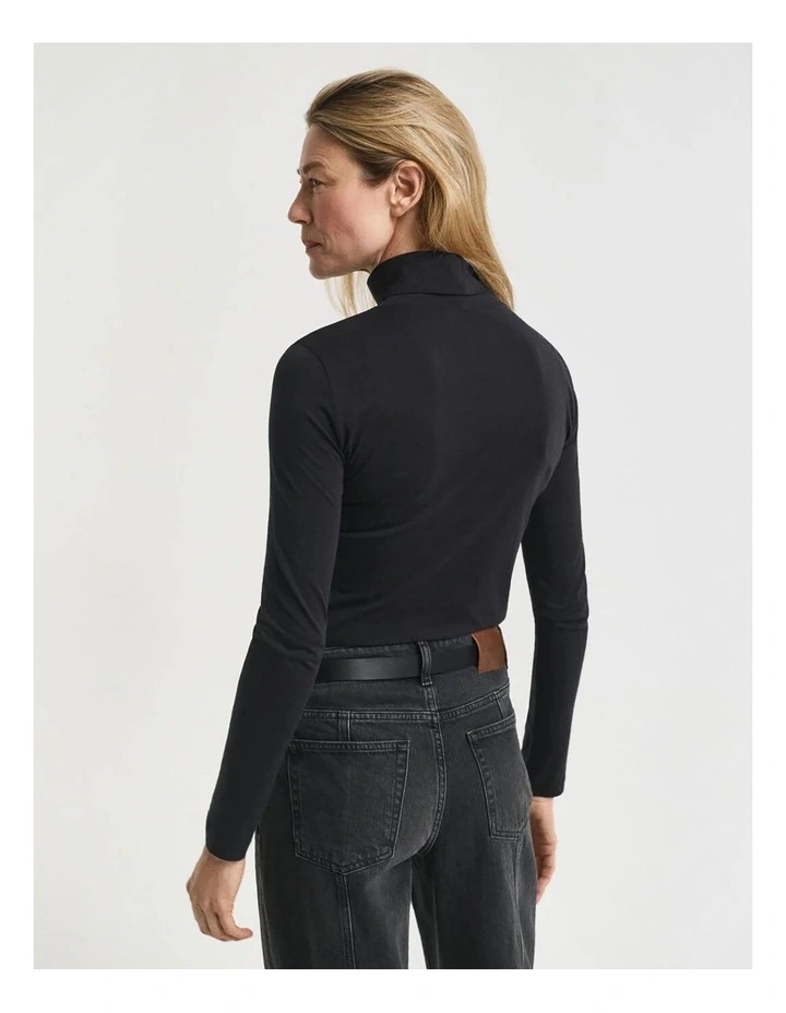 Lightweight Cotton Turtleneck Top in Black image 2